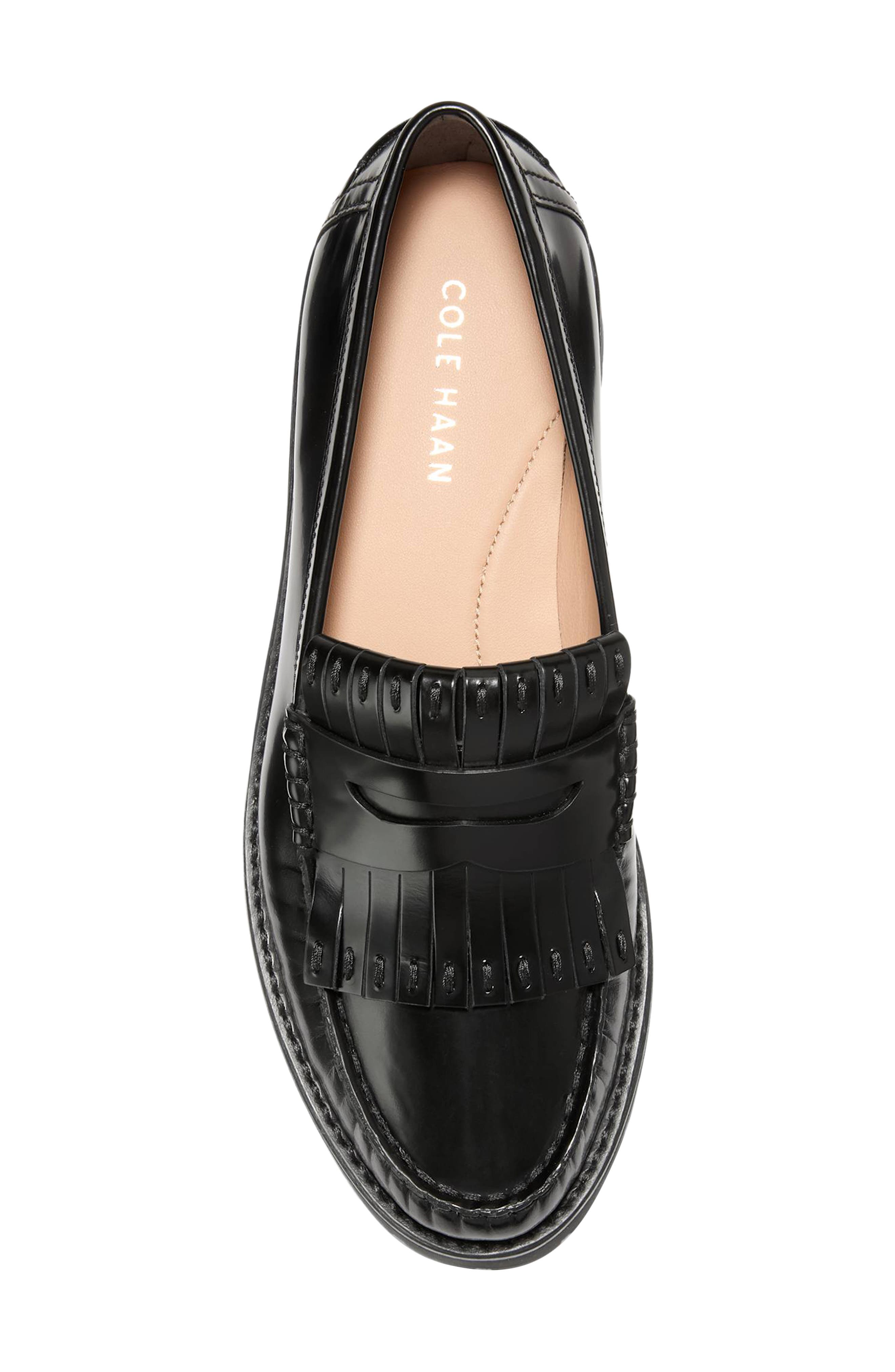 Cole Haan Treena Lug Sole Kiltie Loafer, Alternate, color, Black Box Leather