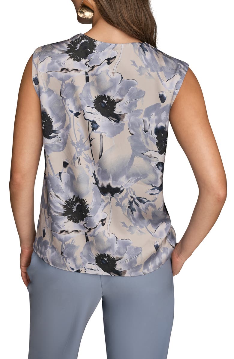 Donna Karan New York Floral Draped Sleeveless Cowl Neck Top, Alternate, color, Vapor/ Temp
