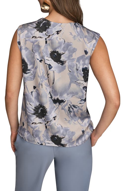 Donna Karan New York Floral Draped Sleeveless Cowl Neck Top In Blue