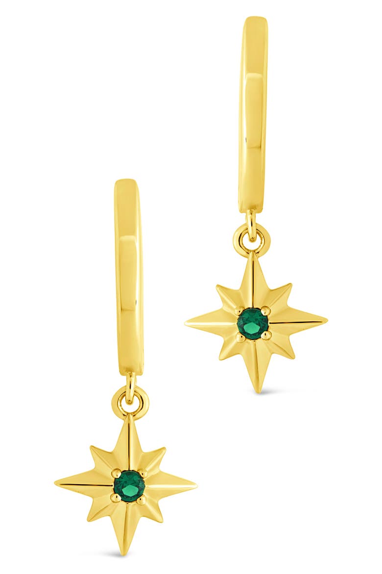 Cubic Zirconia Star Drop Huggie Hoop Earrings, Alternate, color, GOLD