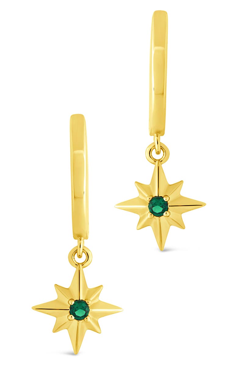 Sterling Forever Cubic Zirconia Star Drop Huggie Hoop Earrings, Alternate, color, Gold