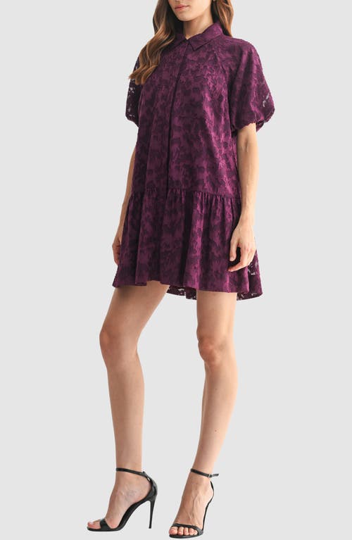 Mila Mae Puff Sleeve Burnout Shirtdress In Purple