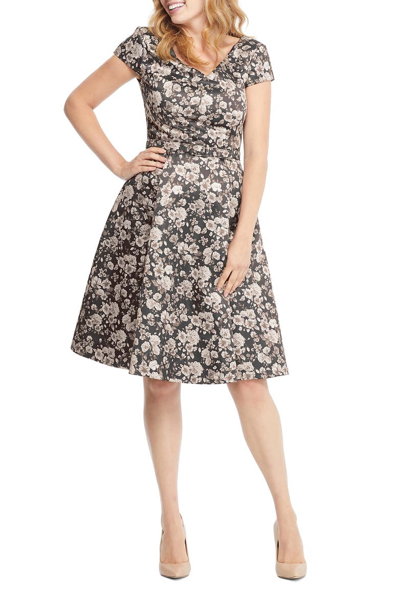 Elle Brightex Duchess Satin Dress, Main, color, DEEP COFFEE/ TAUPE