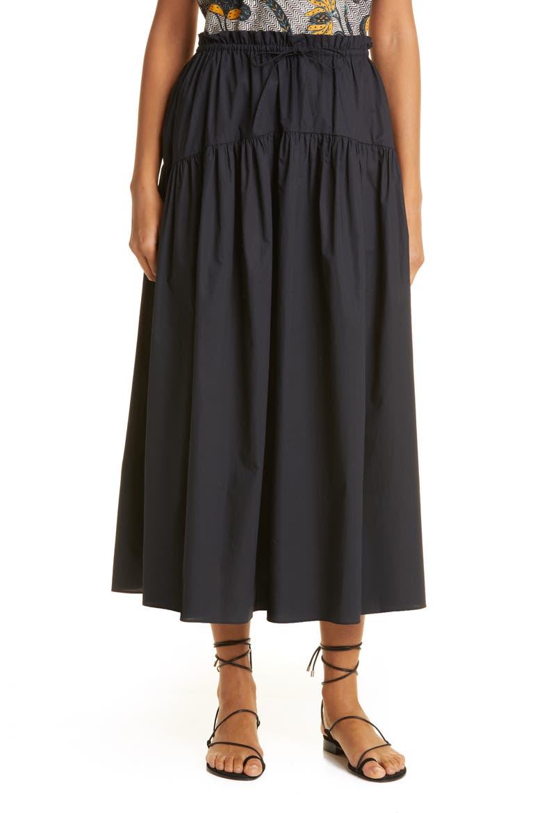Ianna Tiered Cotton Skirt, Main, color, NOIR
