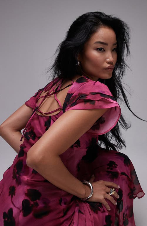 Topshop Lace Up Back Maxi Dress In Pink