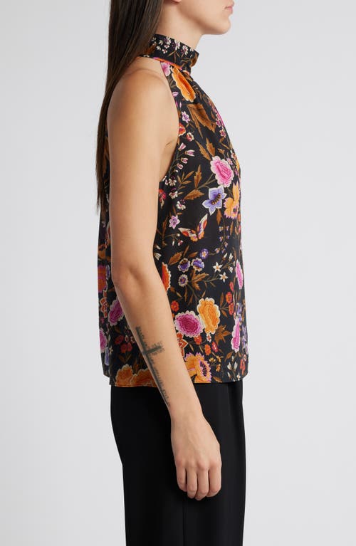 Kobi Halperin Madison Floral Silk Halter Top In Black Multi
