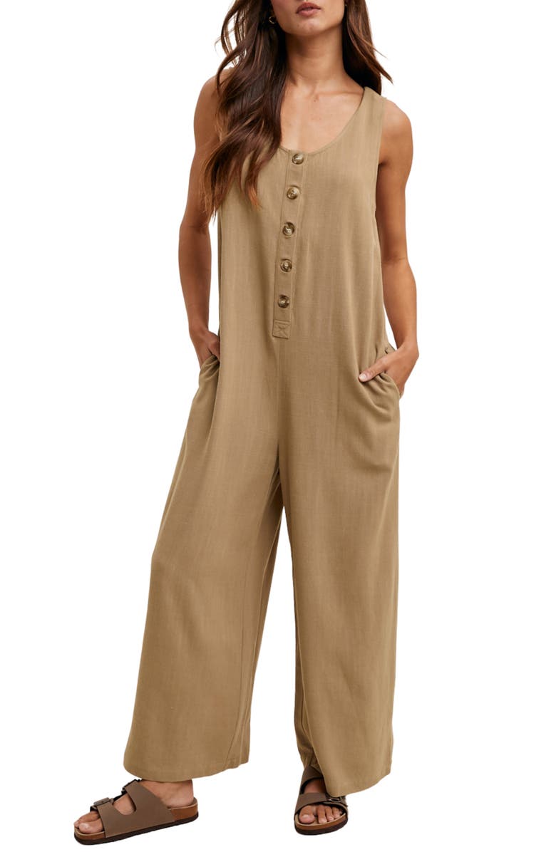 WISHLIST Button Front Sleeveless Jumpsuit, Main, color, Mocha