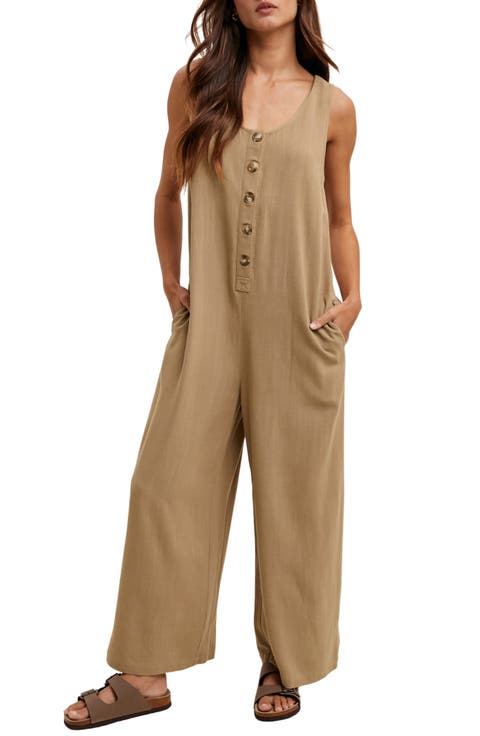 Button Front Sleeveless Jumpsuit