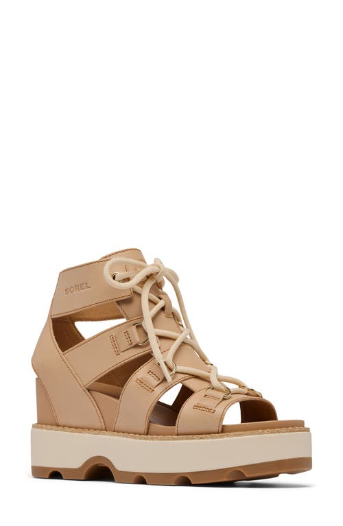 Sorel Joanie Iv Lace Wedge Sandal In Honest Beige/gum