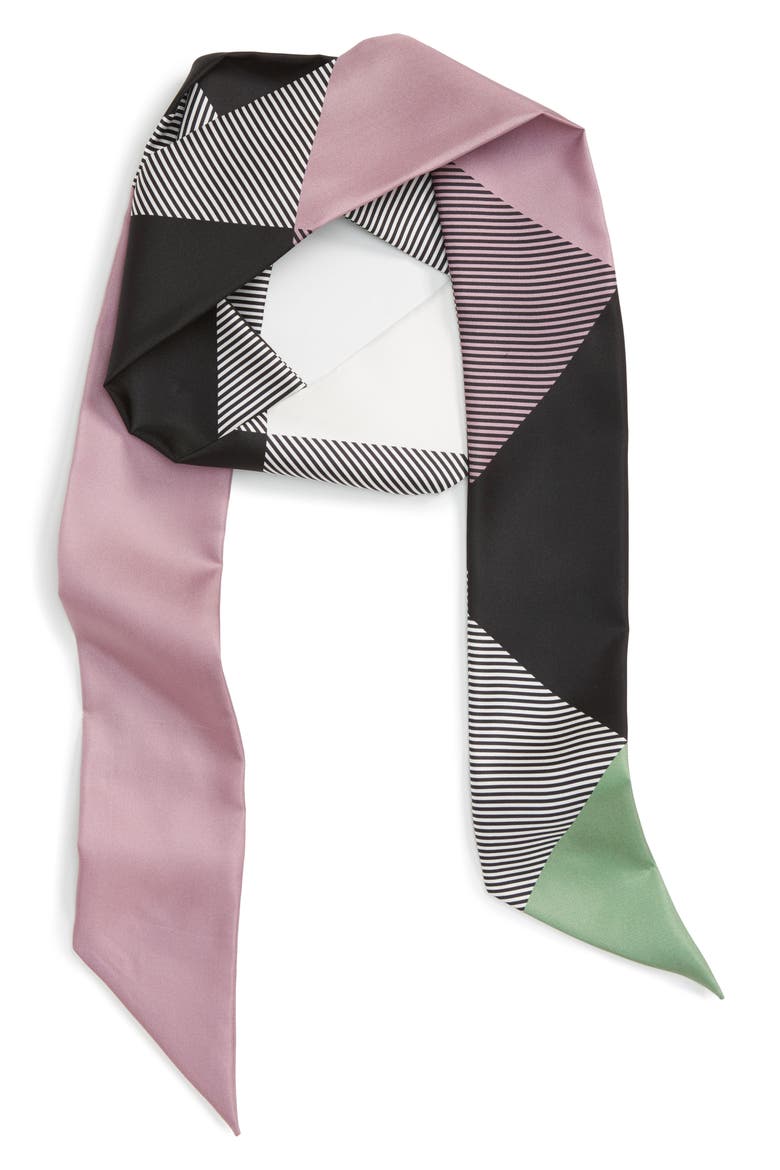 Mega Check Silk Skinny Scarf, Main, color, PALE LILAC