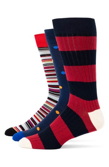 Lorenzo Uomo 3-pack Assorted Dress Socks In Red