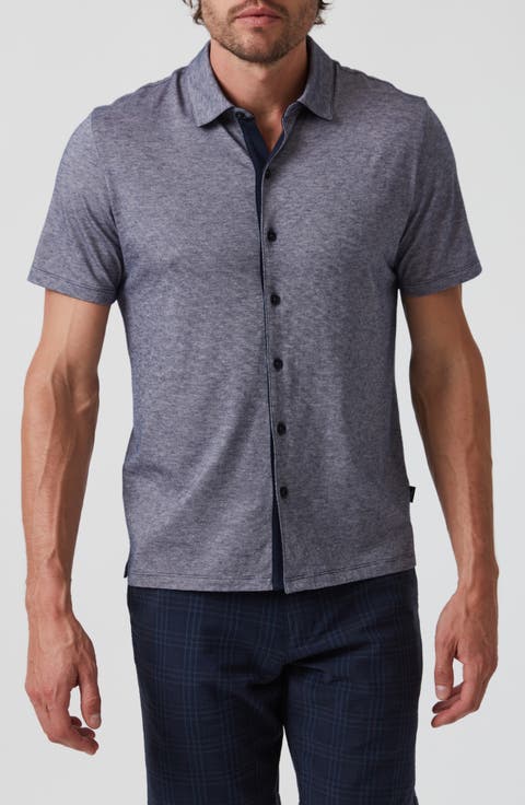 Pima Cotton Knit Short Sleeve Button-Up Shirt