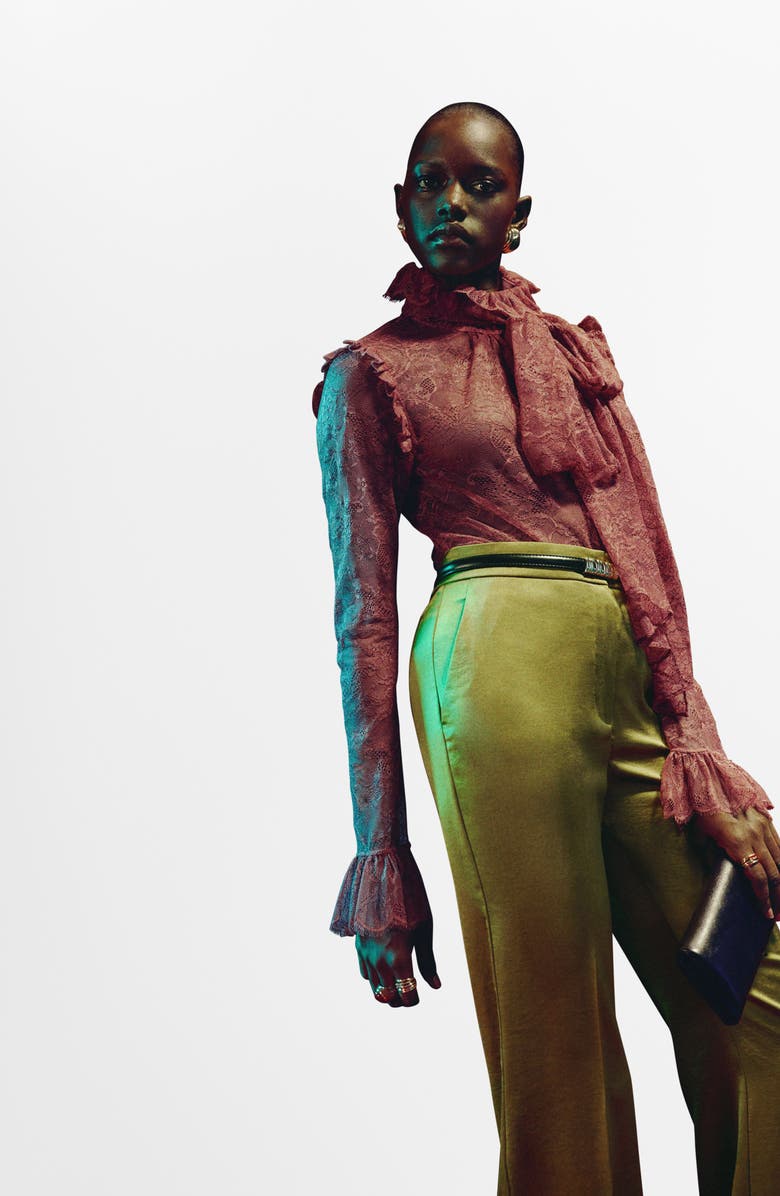 MANGO Sunset Hammered Satin Pants, Alternate, color, Yellow