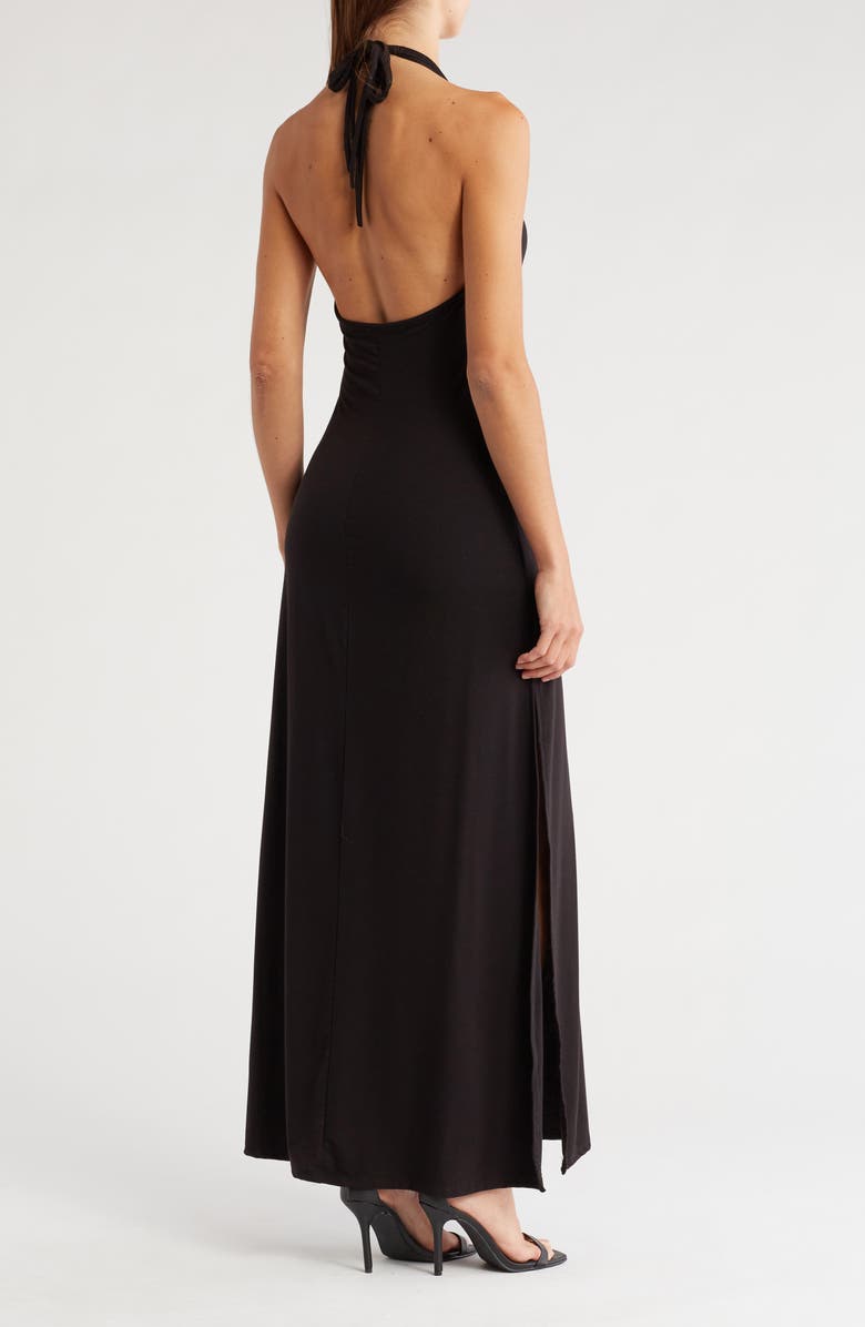 GO COUTURE Plunge Halter Neck Maxi Dress, Alternate, color, Black