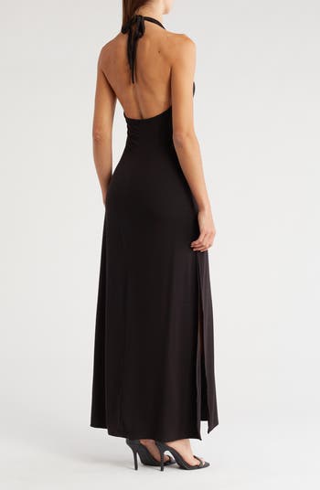 Plunge Halter Neck Maxi Dress