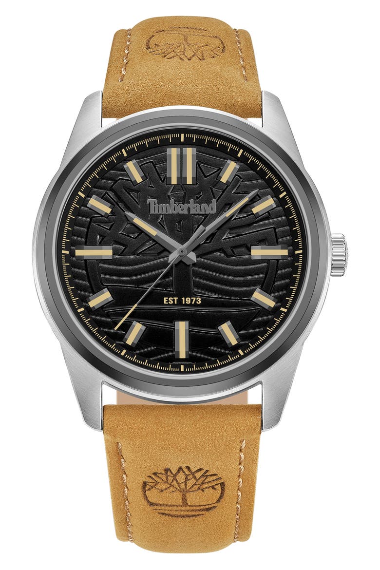 Northbridge Leather Strap Watch, 45mm, Main, color, TAN