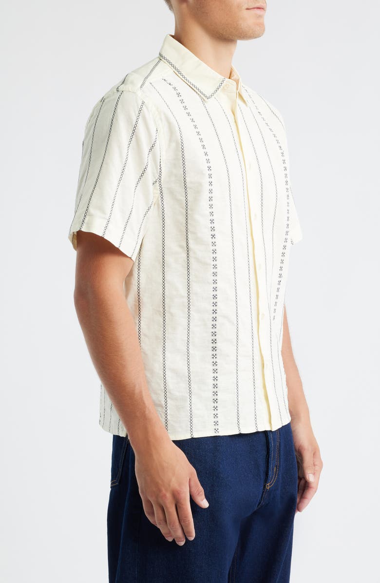 Percival Boxy Fit Stripe Short Sleeve Cotton Blend Button-Up Shirt, Alternate, color, Ecru