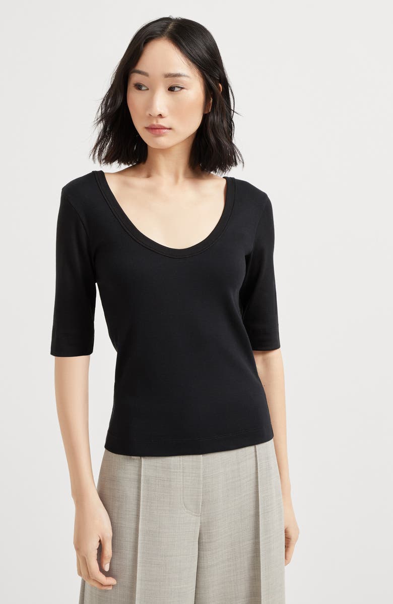 Brunello Cucinelli Ribbed jersey T-shirt, Alternate, color, Black