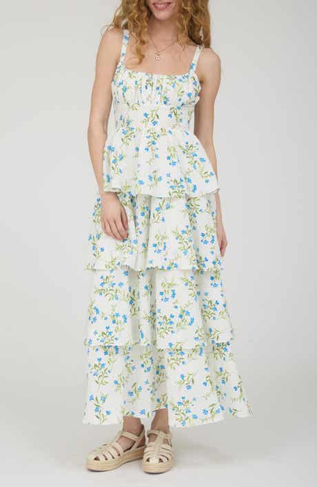 Blu Pepper Back Bow Sleeveless Tiered Maxi Dress