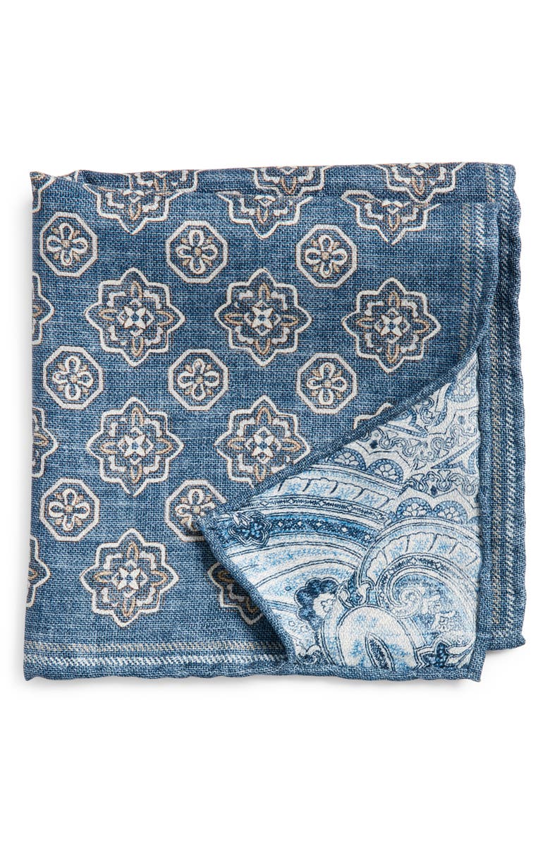 EDWARD ARMAH Medallion & Paisley Reversible Silk Pocket Square, Main, color, 