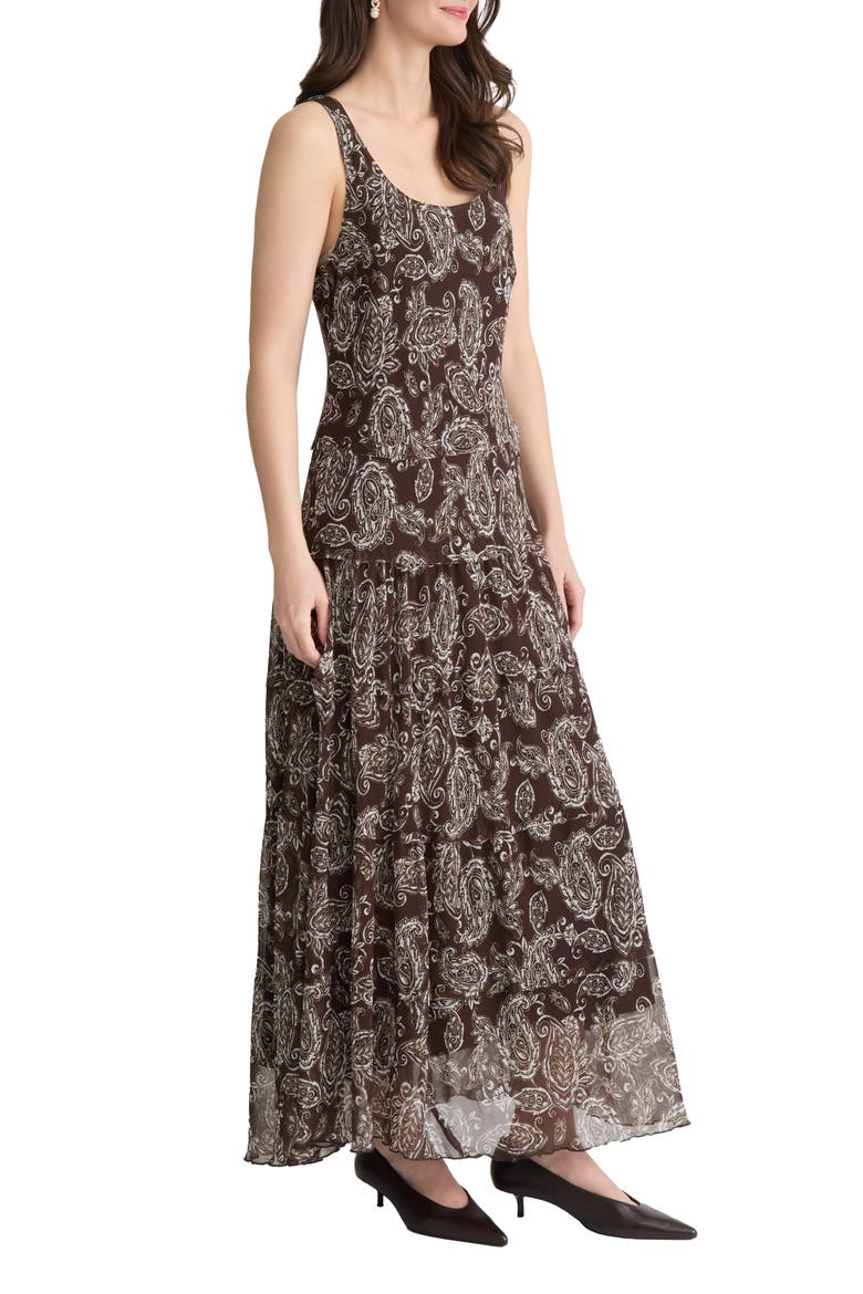 Paisley Print Chiffon Maxi Dress, Alternate, color, FUDGE/ WHITE SAND MULTI