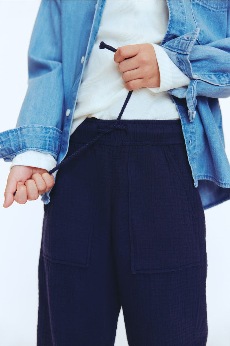 Muslin Drawstring Trousers, Alternate, color, Navy blue
