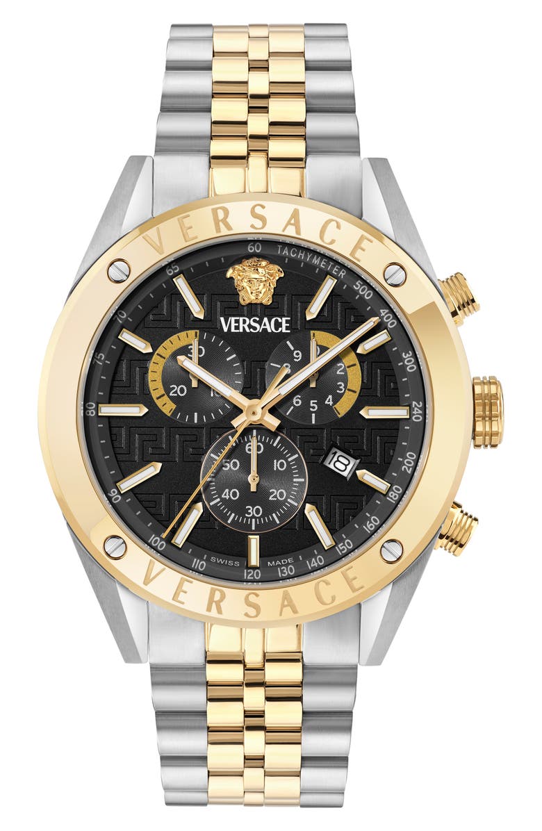 Versace Athletic Chronograph Bracelet Watch, 44mm, Main, color, Black/ Two Tone