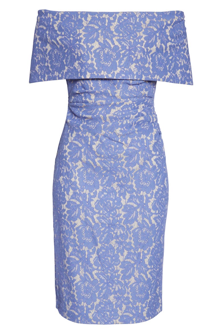 Off the Shoulder Lace Sheath Dress, Alternate, color, PERIWINKLE