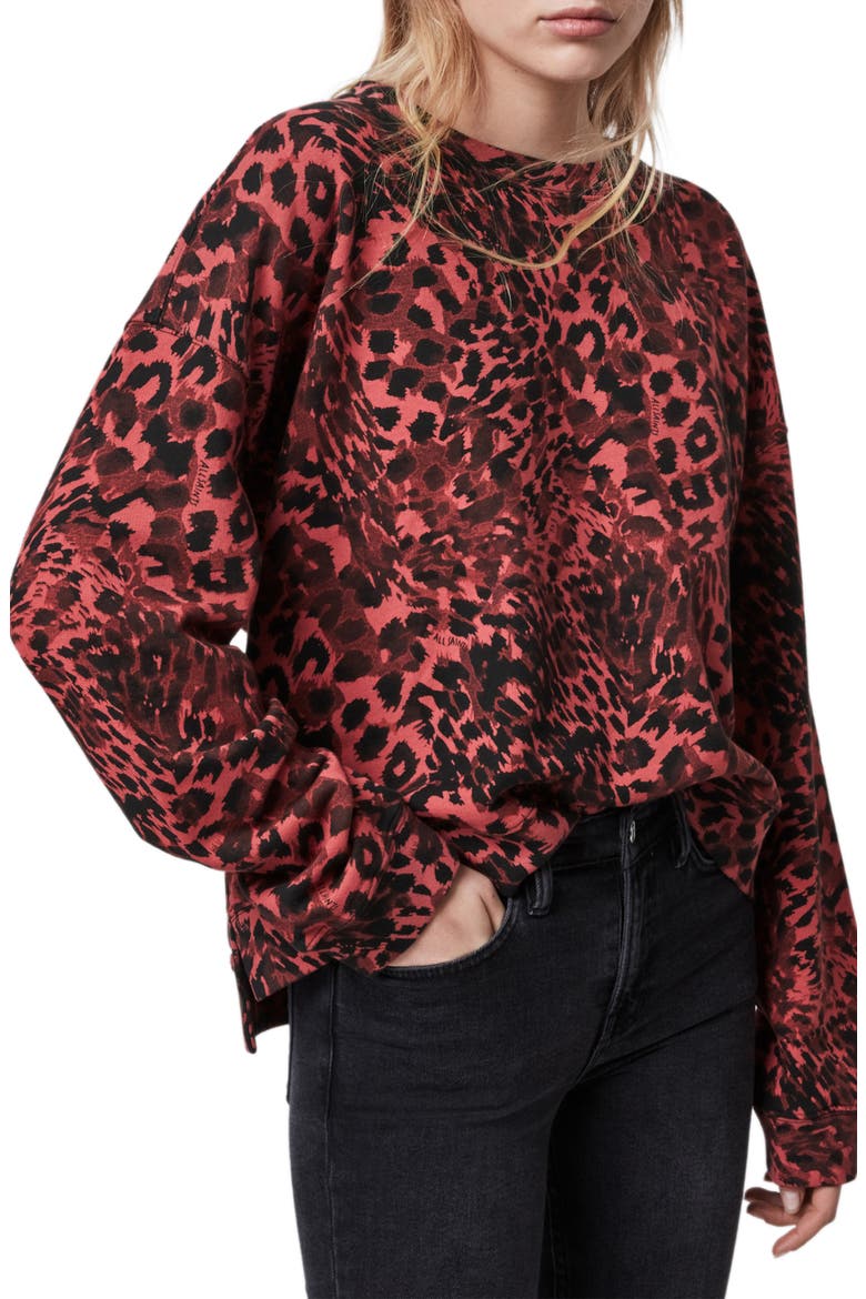 Redar Leopard Print Sweatshirt, Alternate, color, RED