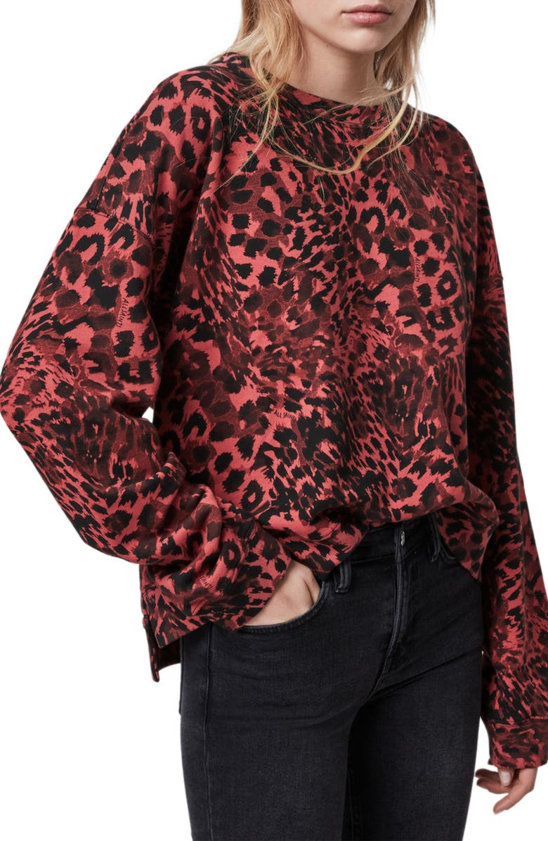 AllSaints Redar Leopard Print Sweatshirt, Alternate, color,