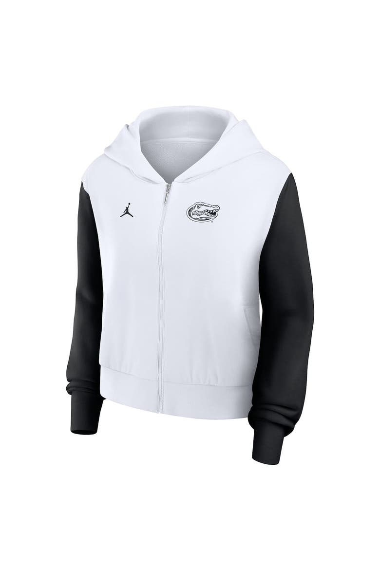 Women's Jordan Brand White Florida Gators Cropped Athletic Prep Color Block Script Full-Zip Hoodie, Alternate, color, White