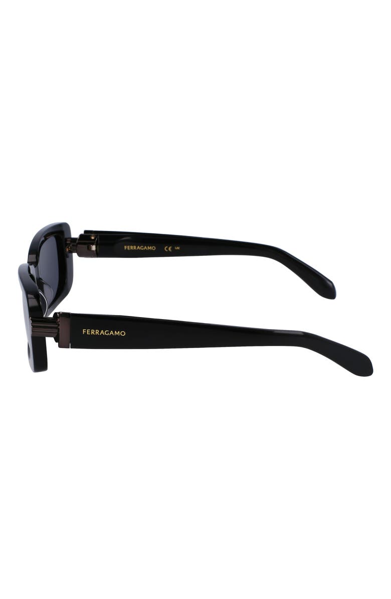 FERRAGAMO Gancini Evolution 52mm Rectangular Sunglasses, Alternate, color, Black