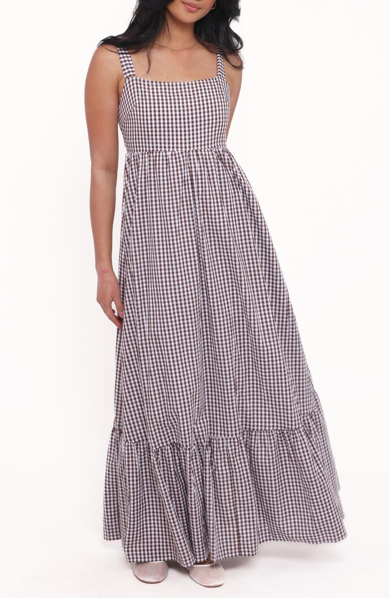 Petal & Pup Reid Gingham Cotton Maxi Dress, Main, color, Brown Gingham
