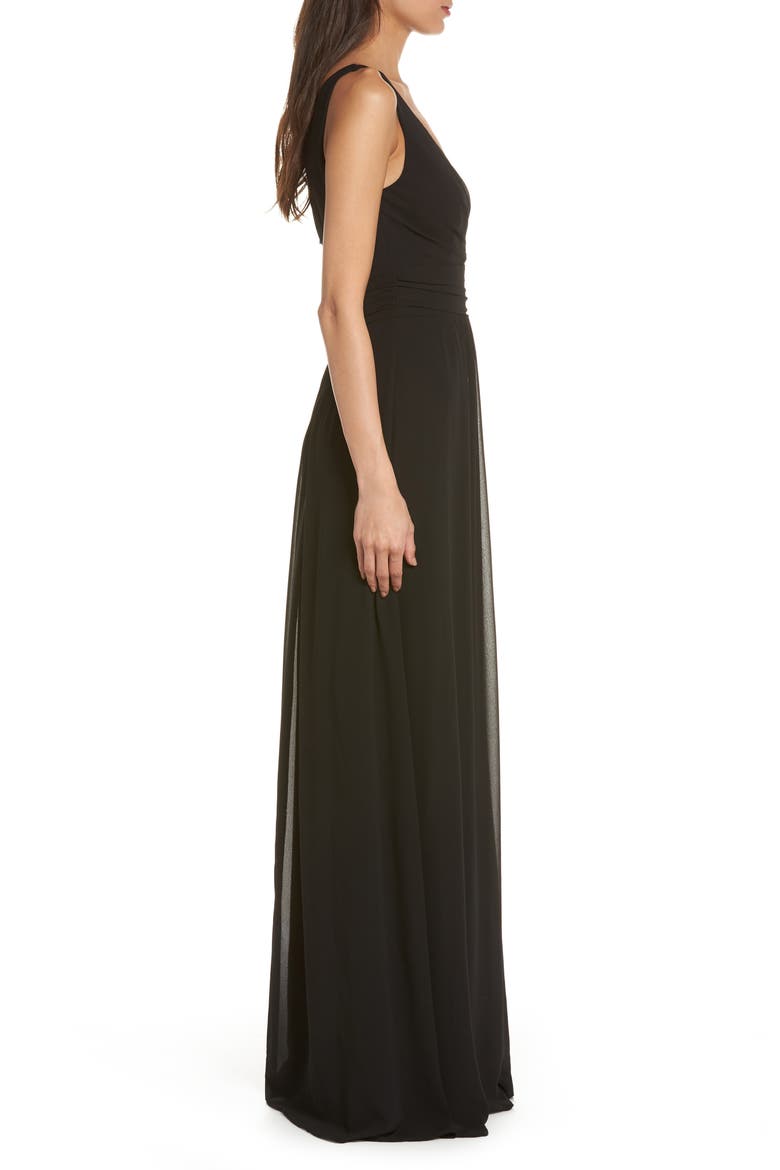 V-Neck Chiffon A-Line Gown, Alternate, color, BLACK