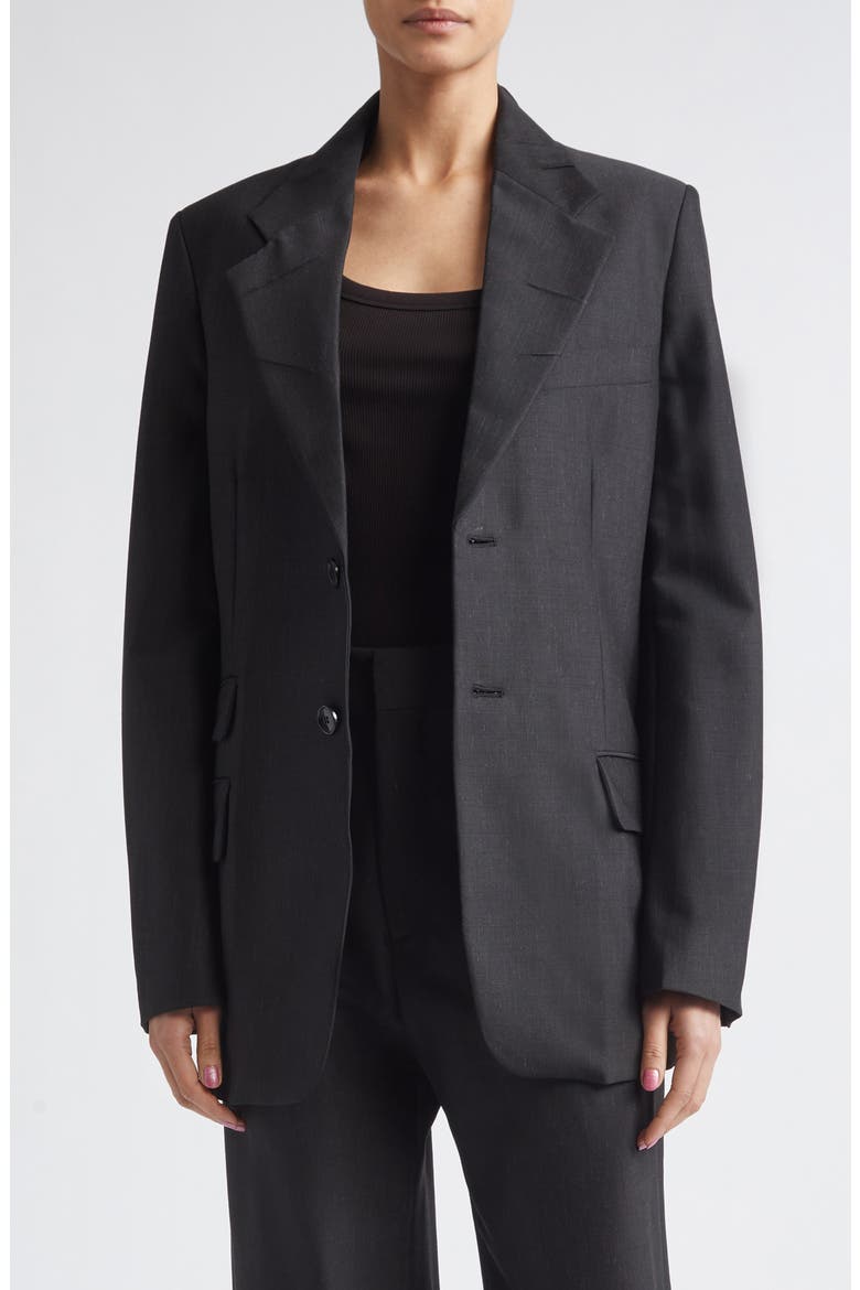 Single Breasted Virgin Wool Blend Suiting Blazer, Main, color, BLACK