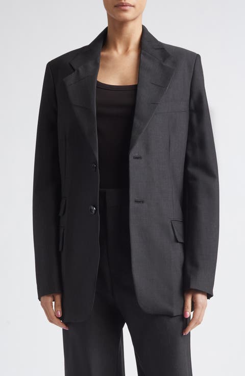 Single Breasted Virgin Wool Blend Suiting Blazer