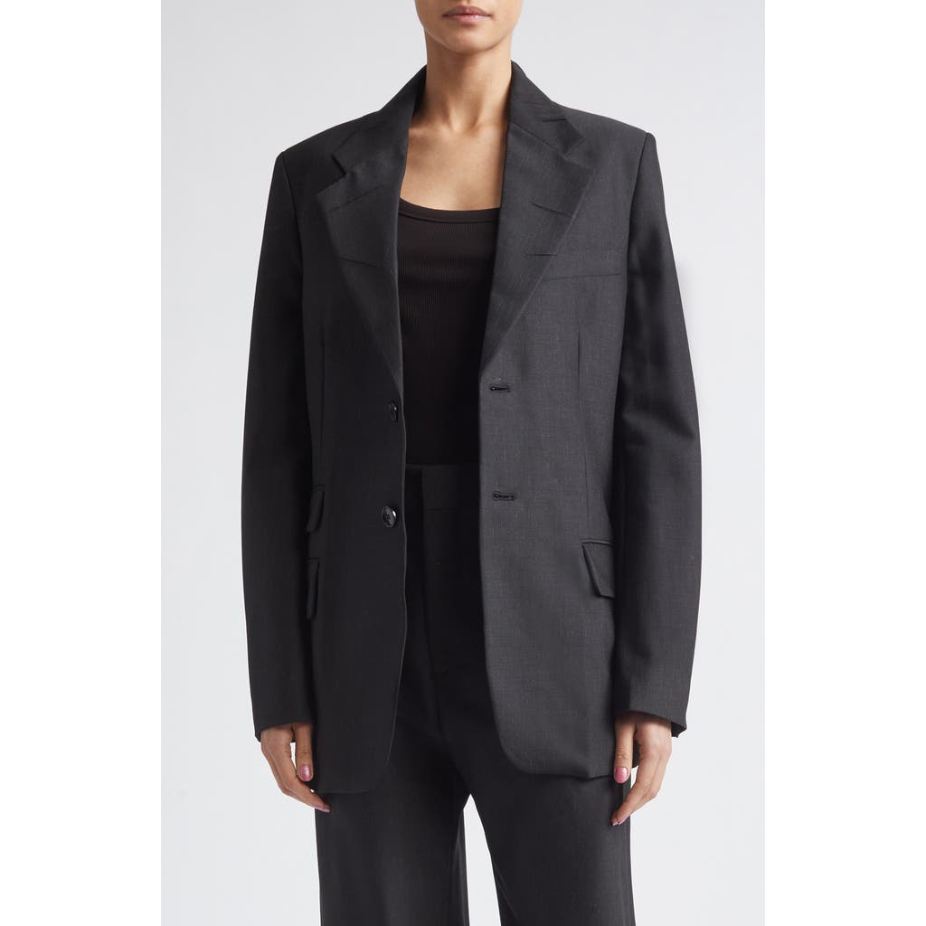 Victoria Beckham Single Breasted Virgin Wool Blend Suiting Blazer in Black at Nordstrom, Size 8