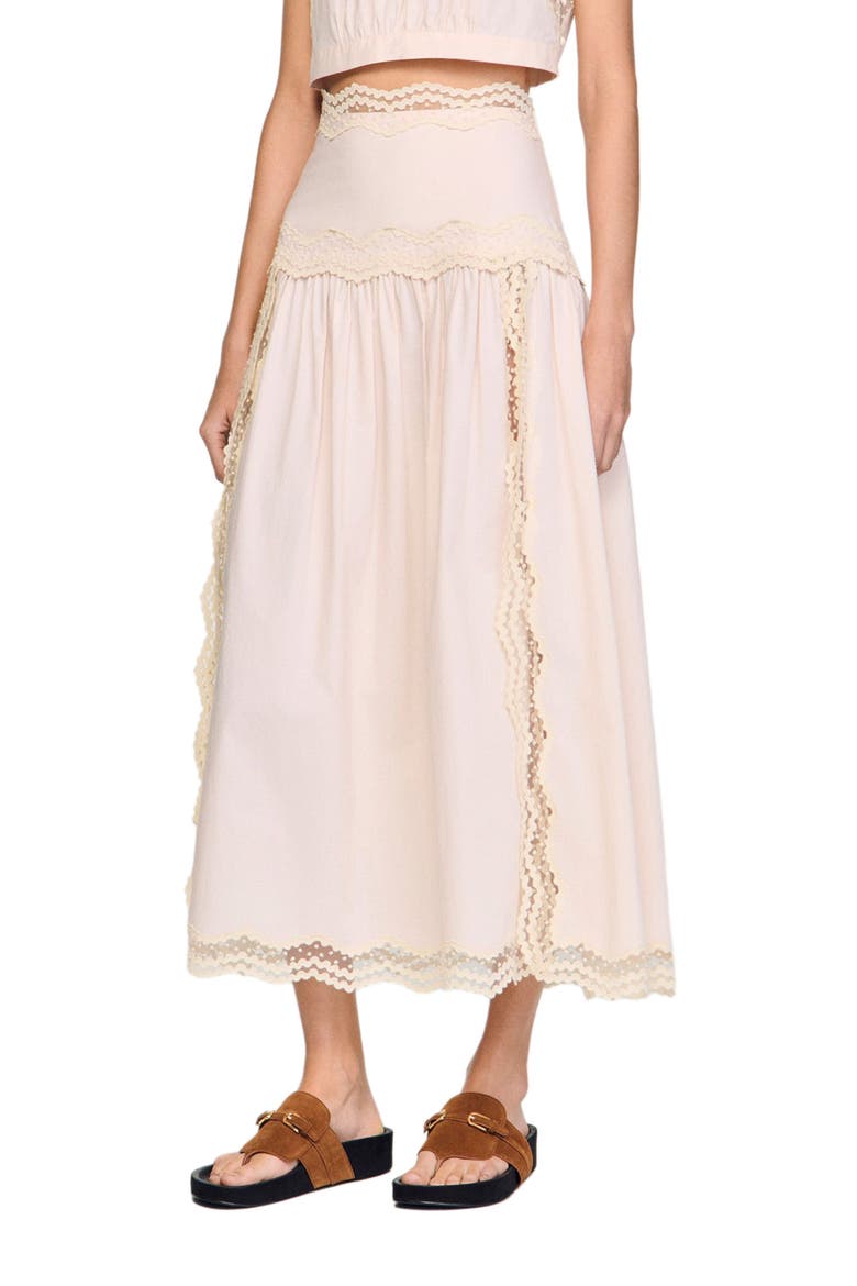 Long cotton skirt with trim, Alternate, color, Light pink