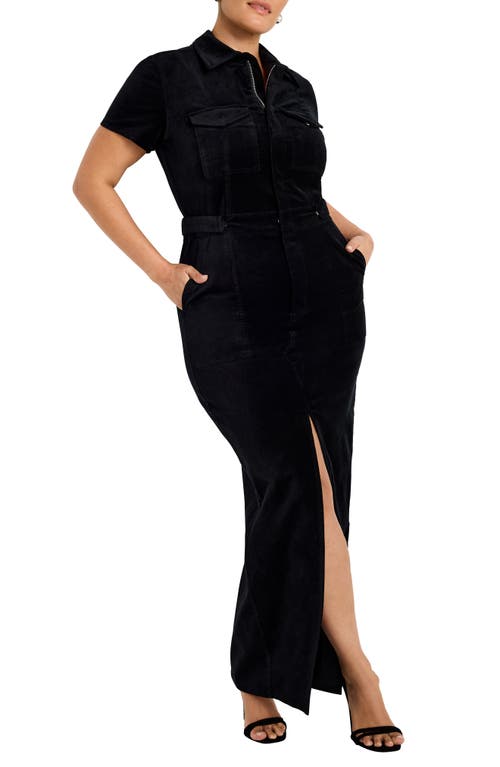 GOOD AMERICAN GOOD AMERICAN FIT FOR SUCCESS VELVET MAXI SHIRTDRESS 