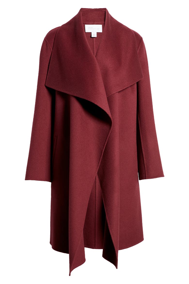Cascade Collar Double Face Wool & Cashmere Coat, Main, color, BURGUNDY TANNIN
