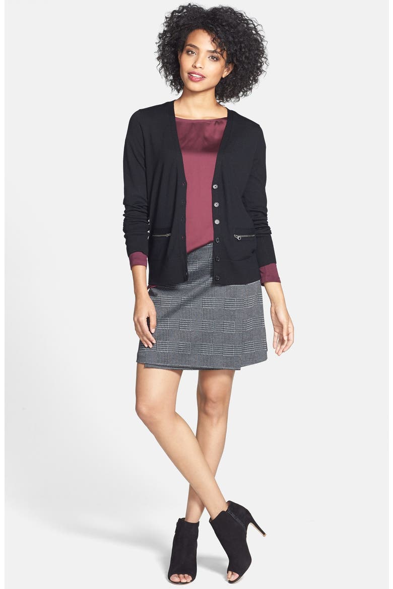 Zip Pocket V-Neck Cardigan, Alternate, color, BLACK