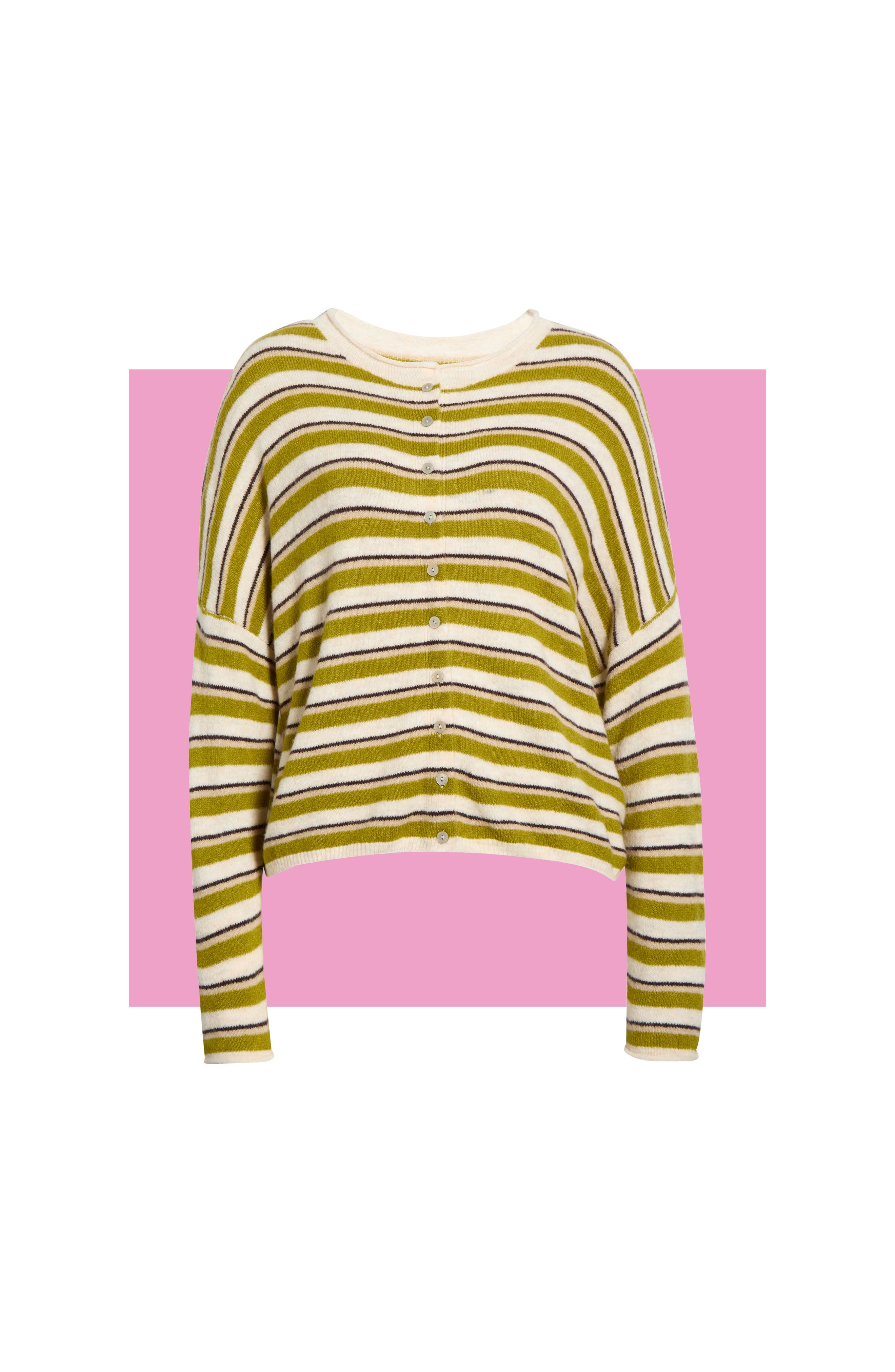 Striped Roll Collar Cardigan