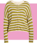 CeCe Striped Roll Collar Cardigan