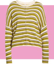 CeCe Striped Roll Collar Cardigan