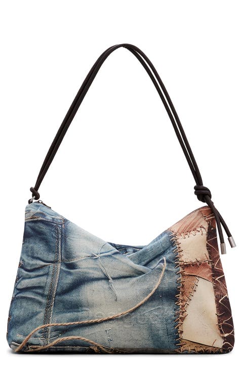 Mixed Media Denim Shoulder Bag