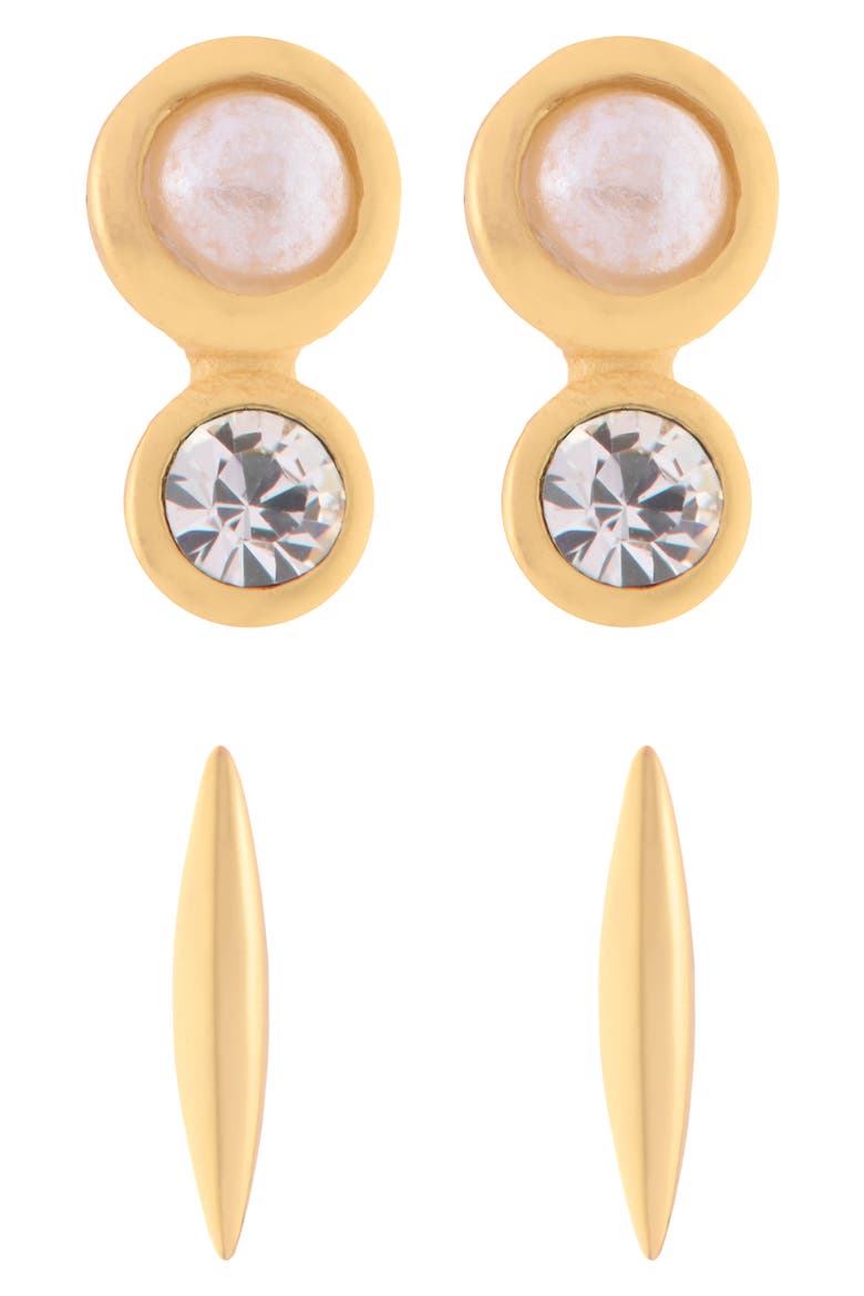 Minnie Micro Set of 2 Stud Earrings, Main, color, GOLD TONE/ PEARL/ CRYSTAL