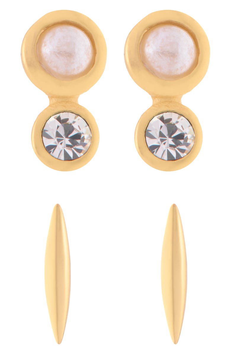 Reiss Minnie Micro Set of 2 Stud Earrings, Main, color, Gold Tone/ Pearl/ Crystal