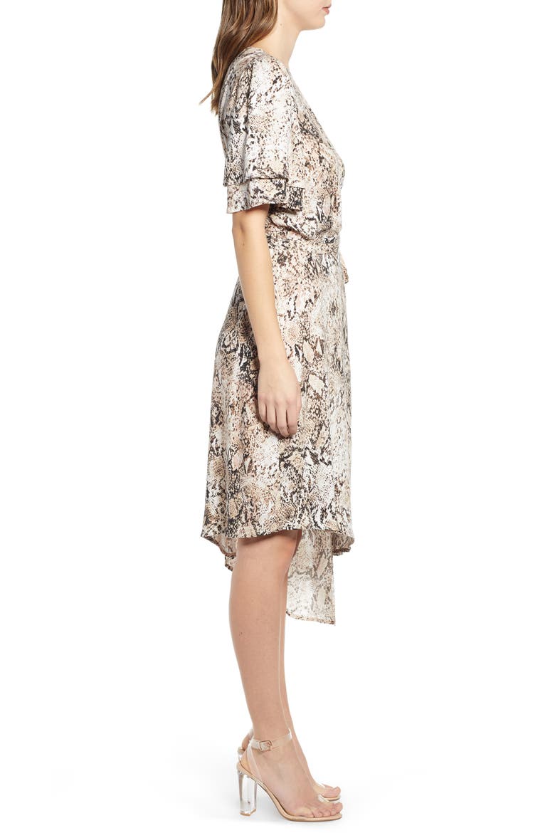 Ruffle Sleeve Wrap Dress, Alternate, color, IVORY SNAKE PRINT