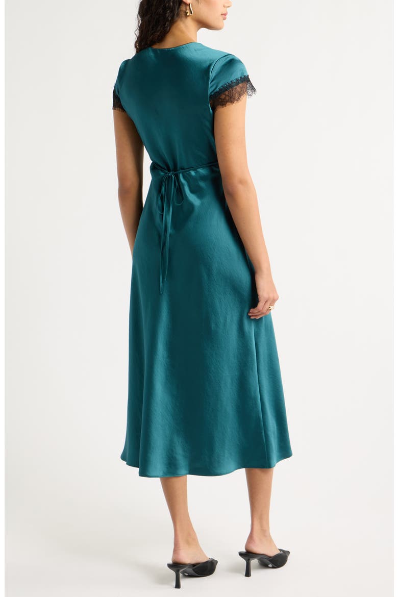 Lace Trim Satin Dress, Alternate, color, TEAL MARINA