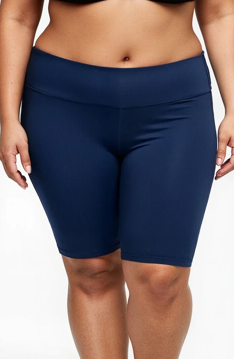 Calypsa Plus Size Maya Tankini Swim Top With Built-in Bra and High Waisted Long Bike Swim Shorts, Alternate, color, Black